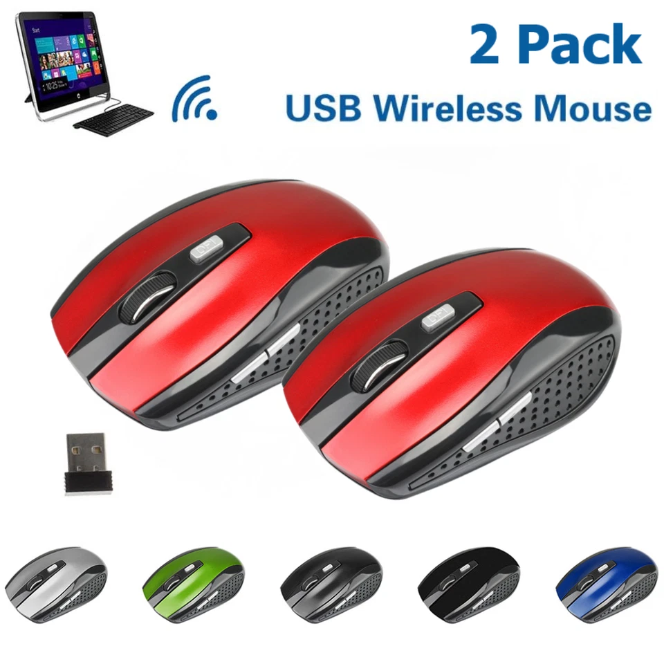 2 Wireless Optical Mouse Mice 2.4GHz USB Receiver For Laptop PC Computer DPI USA - Image 2 of 4