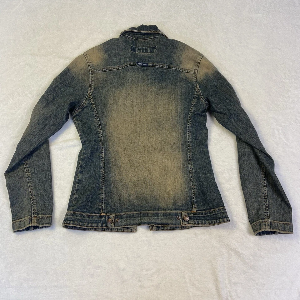 Chaqueta vaquera vintage plateada para mujer talla M envejecida hippie occidental Foto 2 de 4