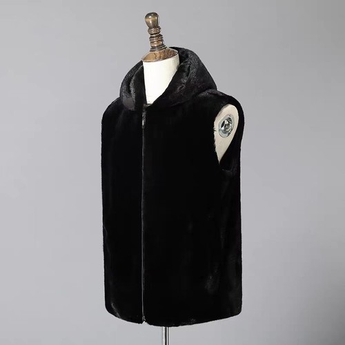 Winter Men's Vest Mink Fur Hooded Vest Eco-friendly Handsome Fur Jacket Coat - Picture 20 of 26