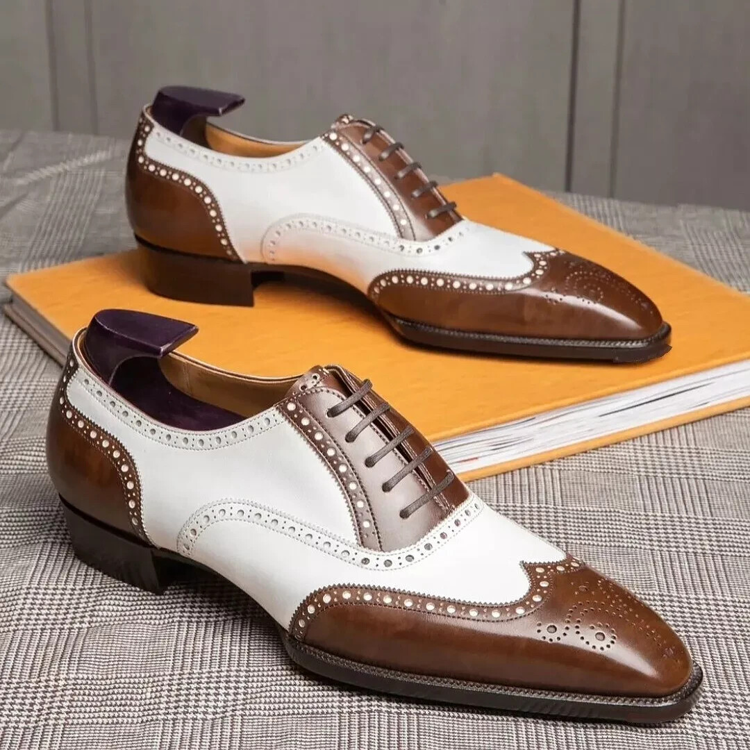 brown and white dress shoes Luxe Linen & Leather: & Natural Wingtip Lace the brown burnished by hand for depth Vintage 1950's 1960's Two Tone