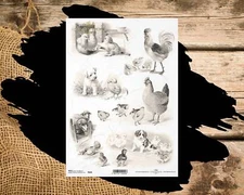 Sepia Farm Animals | A4 Rice Paper | Paper for Decoupage | ITD Collection