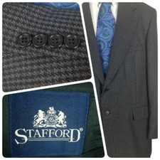 Stafford Men's Navy Blue Houndstooth Blazer Sport Coat Sz 44R 2 Button  0561