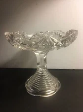 Antique ABP Cut Lead Crystal Mini Compote Sawtooth Rim Hobstar Design Circa 1910