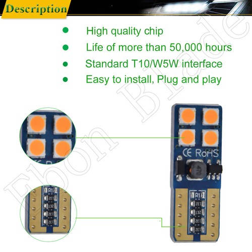 2Pcs T10 W5W Car LED 3030 8SMD Canbus Error Free Interior Side Light Bulb 12V DC - Picture 4 of 6