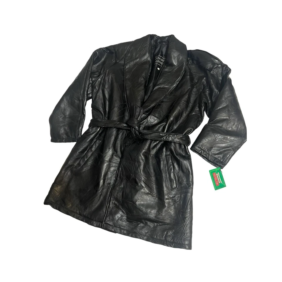 Giovanni Navarre итальянский камень из натуральной овчины кожи черный Тренч большой - Изображение 2 из 4