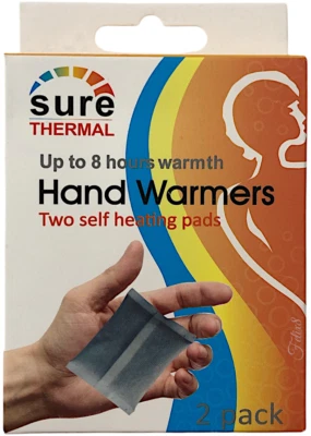 SURE THERMAL Hand Warmers Disposable, Self heating, Twin Pack