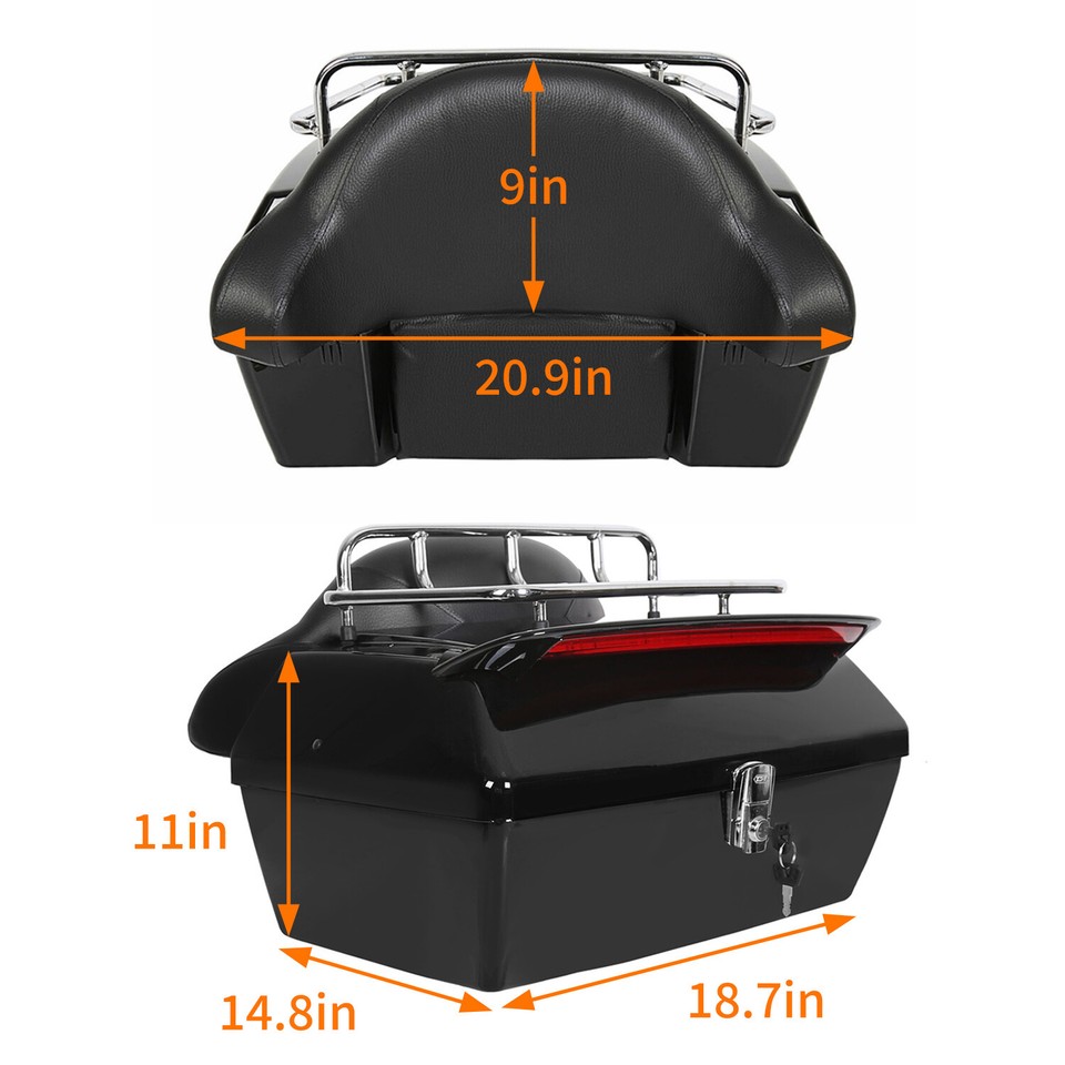 Black Motorcycle Trunk Tail Box Luggage Case top rack For Honda Harley ...