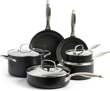 GreenPan Hard Anodized Ceramic Nonstick Cookware Pots and Pans Set, 10 Pcs-Black