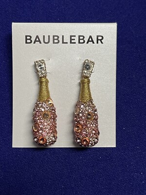 Baublebar Rose Pink Champagne Bottle Earrings NEW THINK PINK