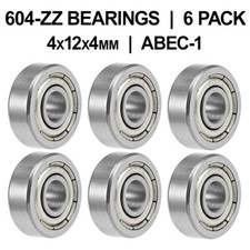 604-ZZ Shielded Ball Bearings 4x12X4mm - 6 pack - Carbon Steel - ABEC-1