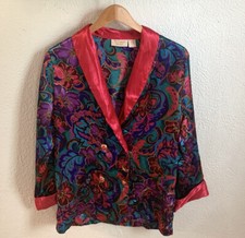Vintage Victoria s Secret Gold Label Double Breasted Floral Satin Pajama Top M