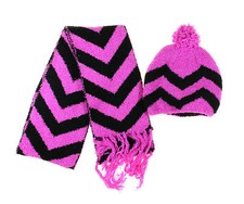 Jumping Beans Girl Size Small Purple & Black Chevron Chenille Hat & Scarf Set