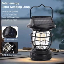 Solar Camping Ambiance Lights Retro Lanterns Outdoor Waterproof Hanging Lamp US