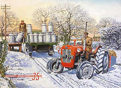 Massey Ferguson 35 Tractor in Snow small steel sign 200mm x 150mm