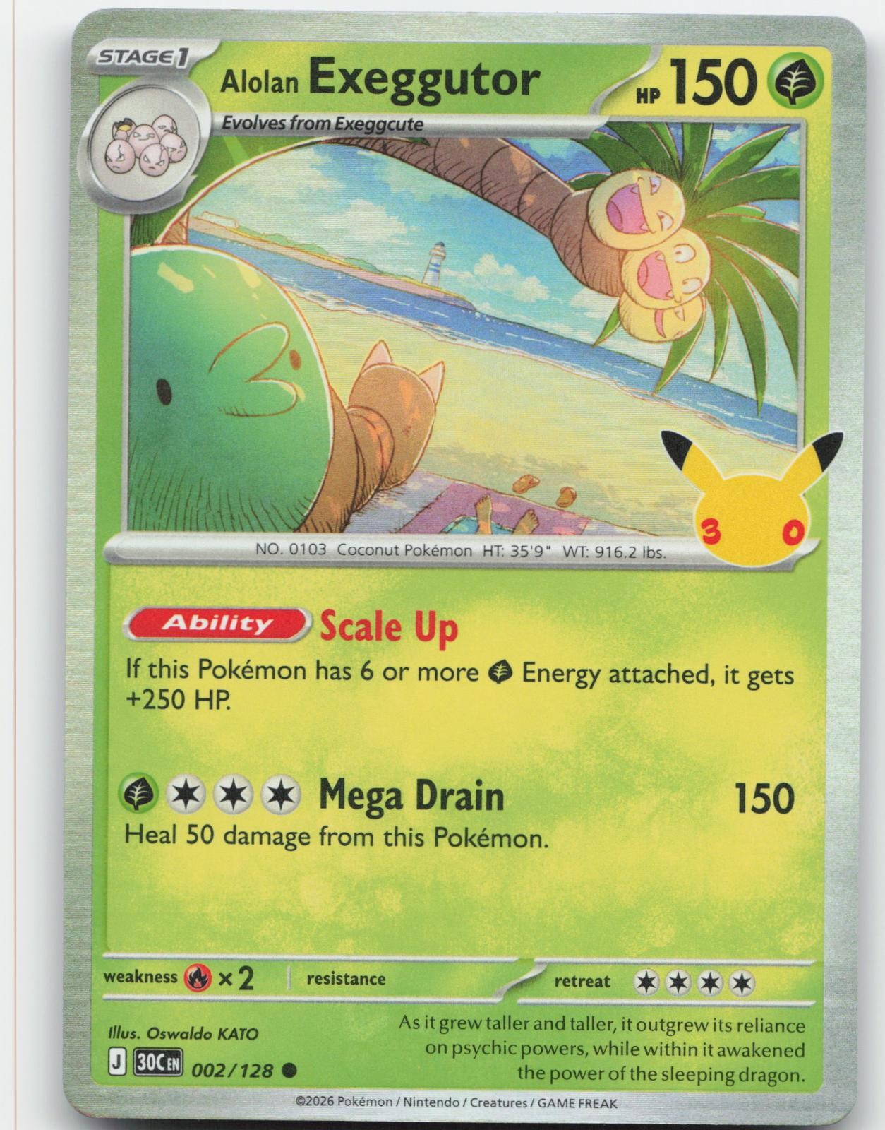 Alolan Exeggutor 002/128 Holo Common ME: 30th Celebration Pokemon Near Mint
