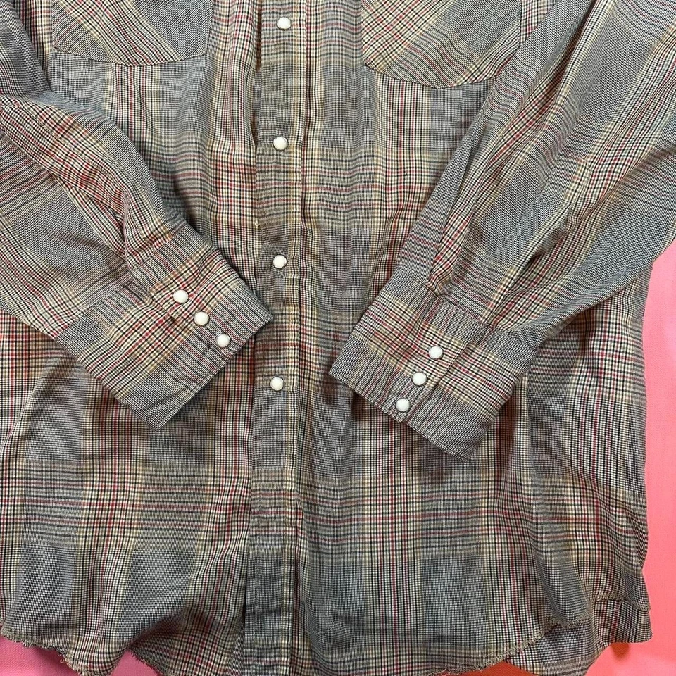 Vintage 90s western pearl snap shirt plaid pearl snap button up men’s shirt - Image 2 of 4