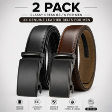 2X Genuine Leather Mens Ratchet Belt Belts For Men Adjustable Automatic Buckle