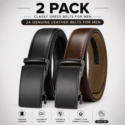 2X Genuine Leather Mens Ratchet Belt Belts For Men Adjustable Automatic Buckle