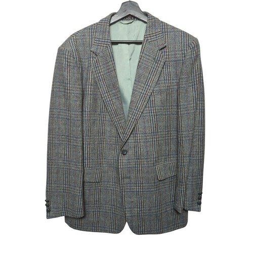 Hill & Archer 100% Pure Wool Glen Plaid Sport Coat Gray Blue Red 42R Uruguay