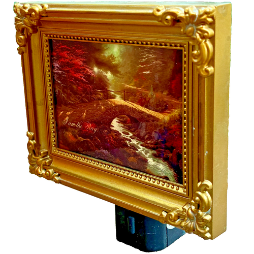 Vtg Thomas Kinkade I AM THE WAY Gold Frame Wall Night Light - Picture 5 of 6