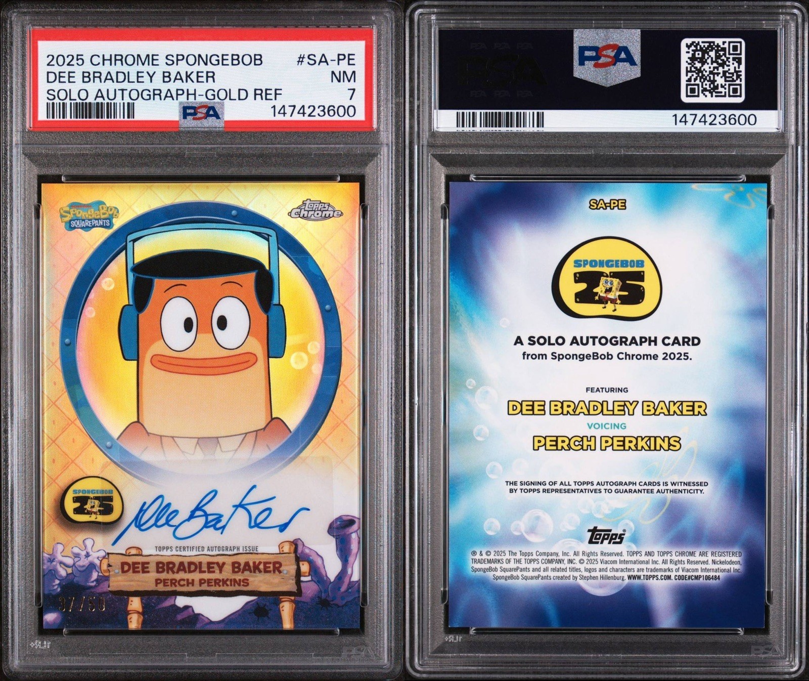 2025 Topps Chrome SpongeBob SquarePants Perch Perkins/Dee Bradley Baker Auto/50 view 2