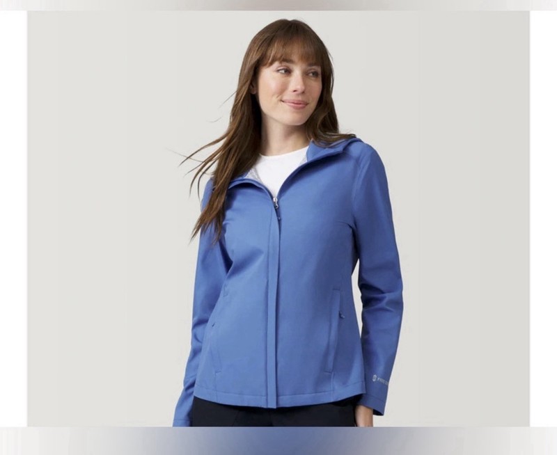 Free Country Women’s Full Zip Hoodie Packable Rain Jacket Chambray L