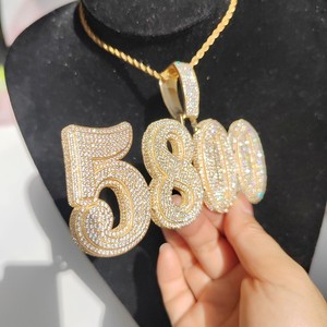 Authentic A-Z Custom Numbers Letters Pendant Necklaces Bling Cubic Zircon Real Gold Plated