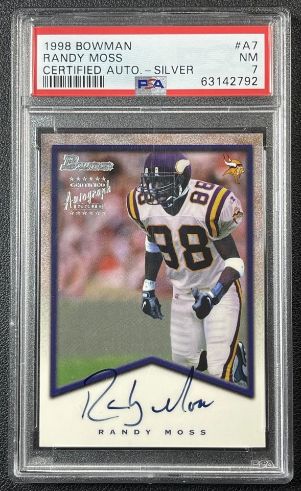 RANDY MOSS PSA 7 1998 BOWMAN #A7 ROOKIE AUTO SILVER RC VIKINGS 792