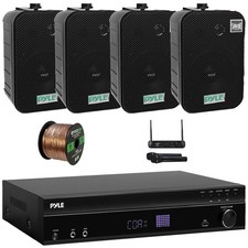 Pyle FM Radio Amp Home Audio Receiver, 4x 5.25" 400W Max Black Speakers W/ Mic