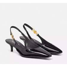 Versace Medusa '95 slingback Pump 40MM EU 37 US 7 Black Patent Leather NIB $875