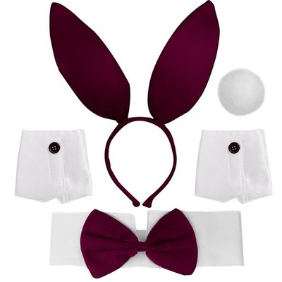Jremreo 5-Piece Wine Red Bunny Costume Accessory Set - Rabbit One Size, 