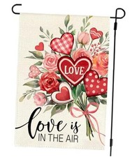 Valentines Day Floral Garden Flag 12x18 Inch Double Sided Outside 12" x 18" Red