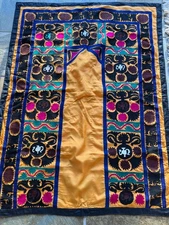 Vintage  Uzbek Hand Embroidery Suzani prayer rug or tapestry 38x49 inches