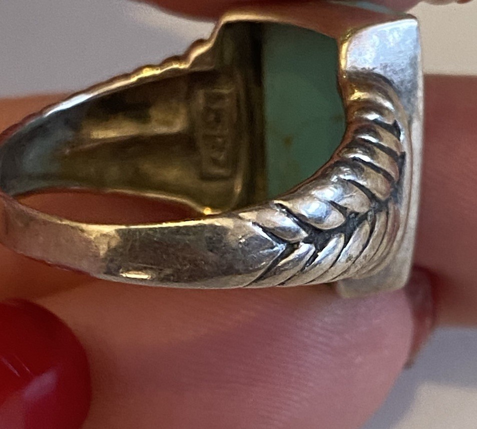 Sterling Silver Large Rectangular Turquoise Signe… - image 5