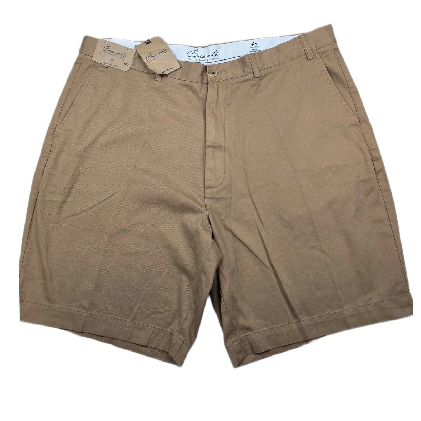 Roundtree & Yorke Chino Shorts Mens 44 Tan Relaxed Fit Big Man Casuals NEW