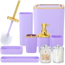 Bathroom Accessory Set,9 Pieces Purple Bathroom Accessories Set with Trash Ca...