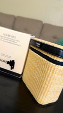CC Straw  Faux Leather Zip Jewelry Box Case, Beige/Black, Lined