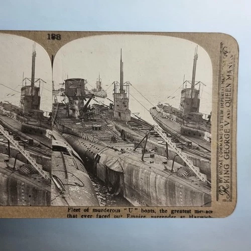 WW1 Military Stereoview C1916 Real Photo Harwich Essex German  U Boat Submarine