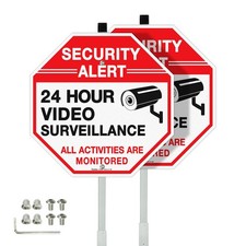 Security Sign Video Surveillance Sign with 36 Stake for Outside, 2-Pack 12x12...