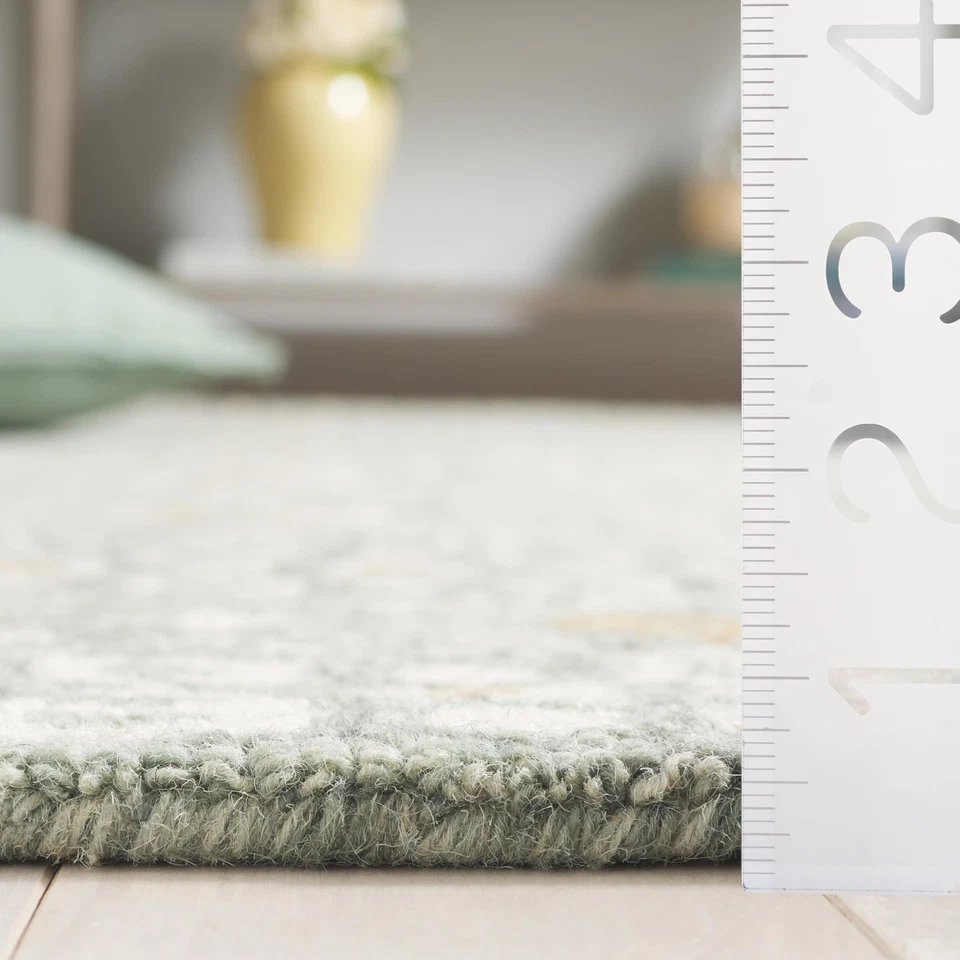 Micro-Loop Collection Area Rug - 5' Square, Green & Ivory, Handmade Wool, Ide... - Image 3 of 4