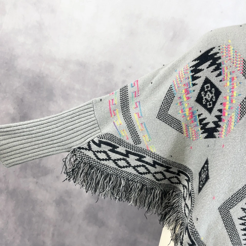 Suéter feminino caveira poncho suéter OS franja gótico boho ousado Y2K sudoeste - Imagem 3 de 4