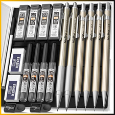 Nicpro Druckbleistifte Set 6 St&uuml;ck, Metall Zeichenstifte 0,3-2 mm, Silber