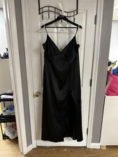 David's Bridal Black Satin Bridesmaid Dress With Pockets And Leg Slit size 20