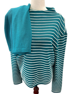 ST JOHN Sweater Shorts Set Women Large 8 Teal Blue Wool Knit USA *FLAWED READ