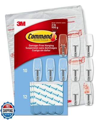 Command Medium Clear Wire Toggle Hooks,10 Wall Hooks and 12 Command Strips, D