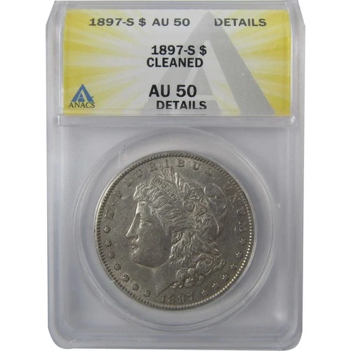 1897 S Morgan Silver Dollar AU 50 Details ANACS $1 Coin SKU:I24934