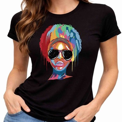 Afro Woman Tee Colorful Pop Art Black Queen Melanin Sunglasses Graphic Shirt.