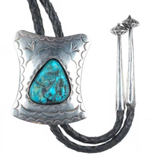 c1970 Vintage K Lewis Navajo sterling silver bolo tie with turquoise
