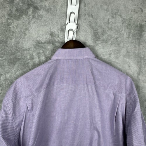 Eton Mens 43 17 Purple Mini Check Button Up Long Sleeve Dress Shirt Flip Cuff - Picture 5 of 9