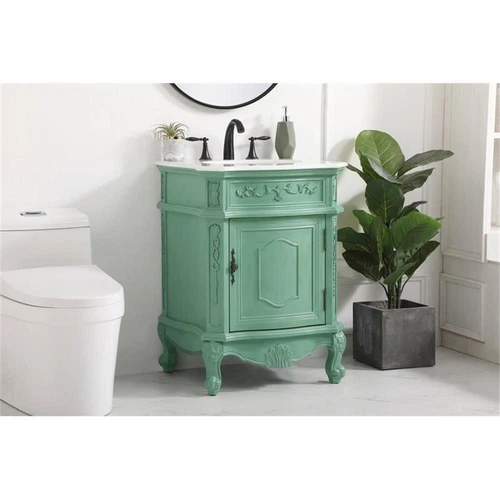 Elegant Decor Berkshire 24" Solid Wood and MDF Single Bathroom Vanity in Mint - Picture 2 of 8